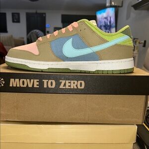 Nike Pink and Green Sneakers with Classic Dunk Silhouette